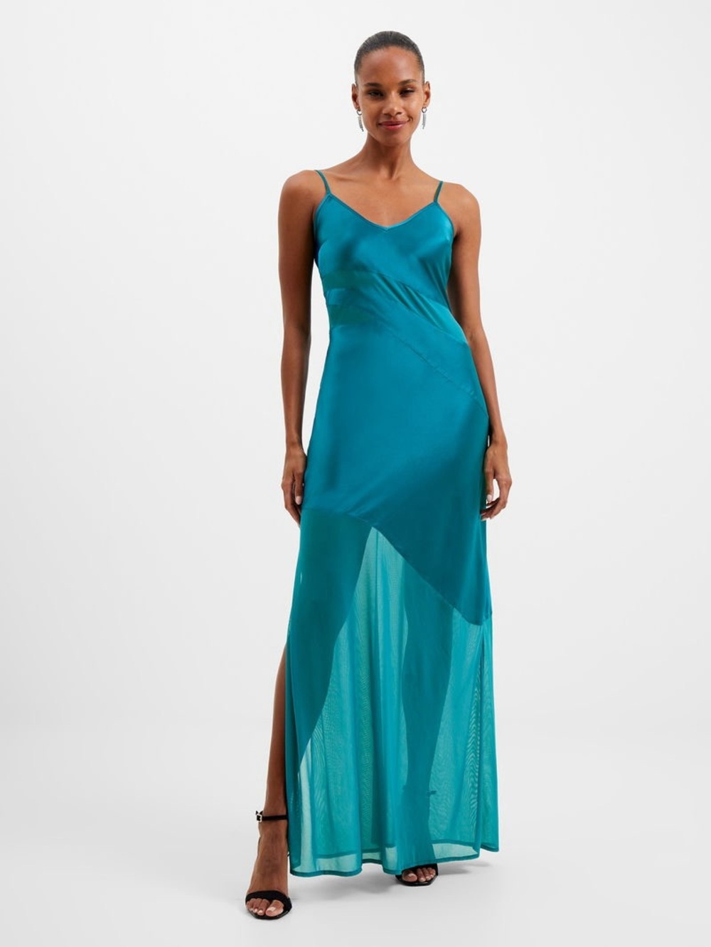 French Connection Inu Dress Teal Satin Slip Maxi Dress